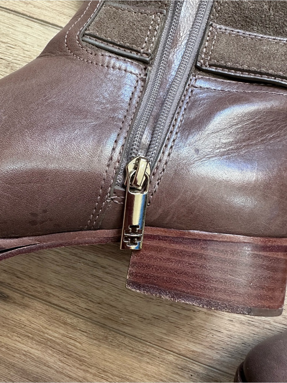Tory Burch Brown Leather and Suede Mid-Calf Riding Boots - Picture 3 of 7